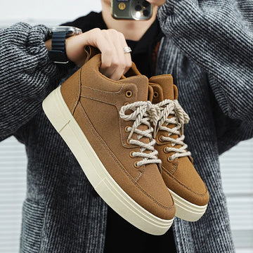 Xajzpa New Korean Retro Casual Sneakers for Men Fashionable Solid Color Versatile and Comfortable Running Shoes for Men Platform Shoes